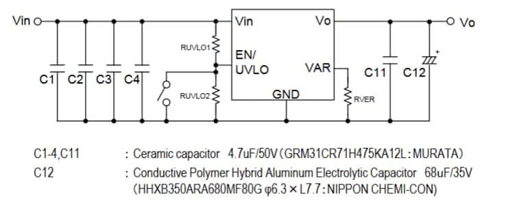 Applikations-Schaltungsdiagramm - Murata Electronics MYSGK02506BRSR Solidblock-DC/DC-Leistungswandler